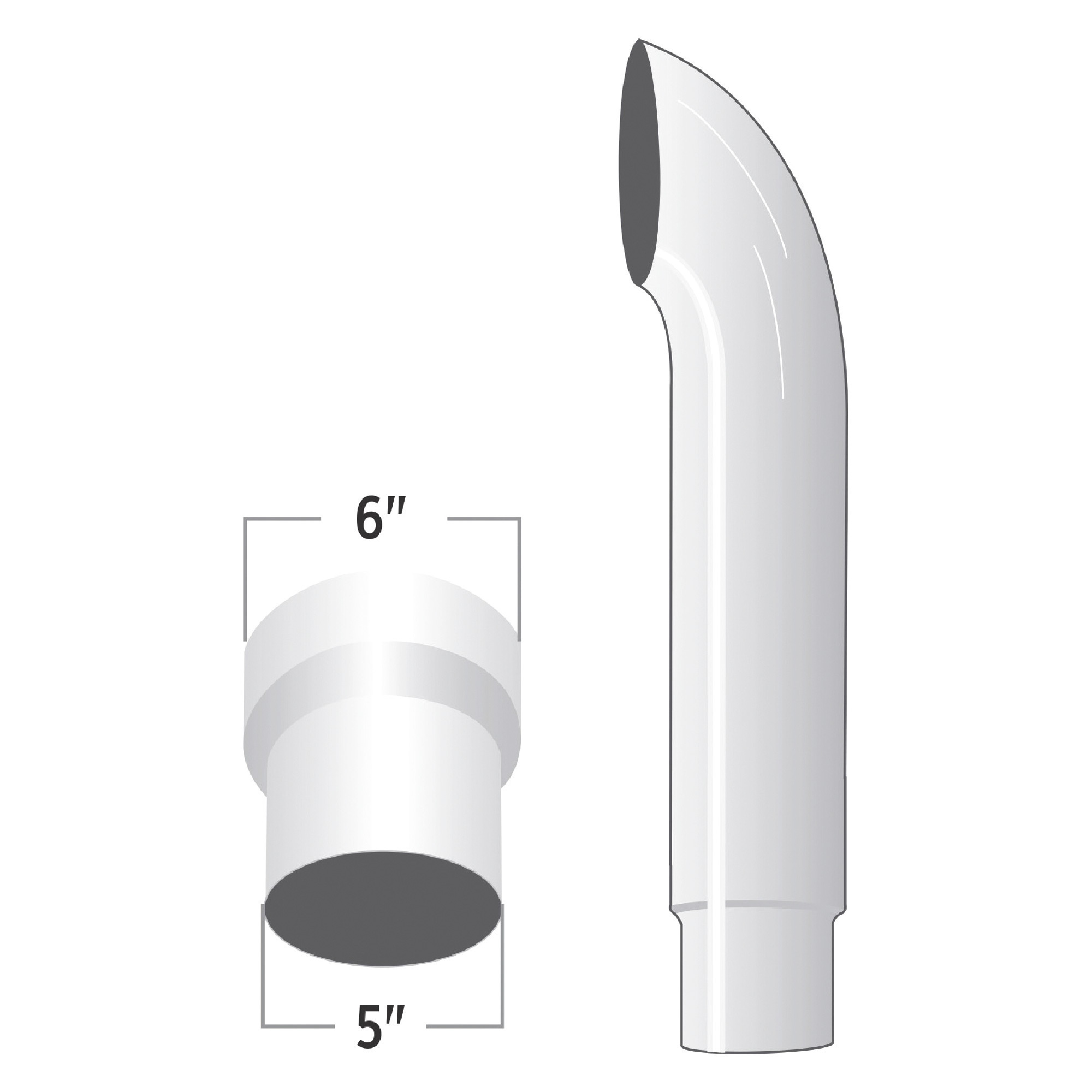 Trux Accessories 6in. - 5in. Reduced Dia. Curved Top Truck Exhaust Stack, 48in.L, Chrome, Model# TSK65-CO48